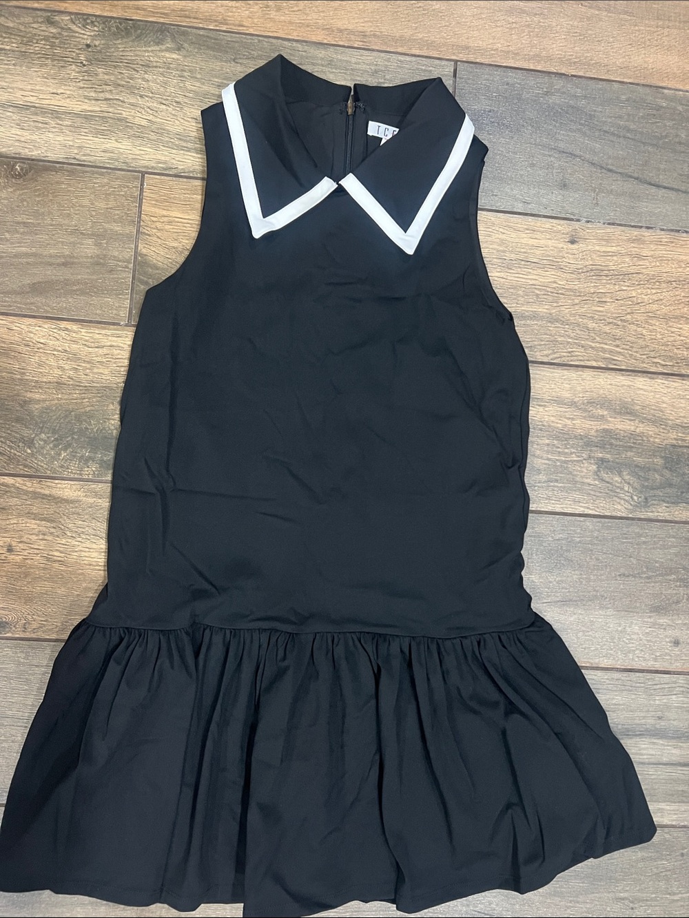 TCEC Black Sleeveless Dress with White Contrast Collar